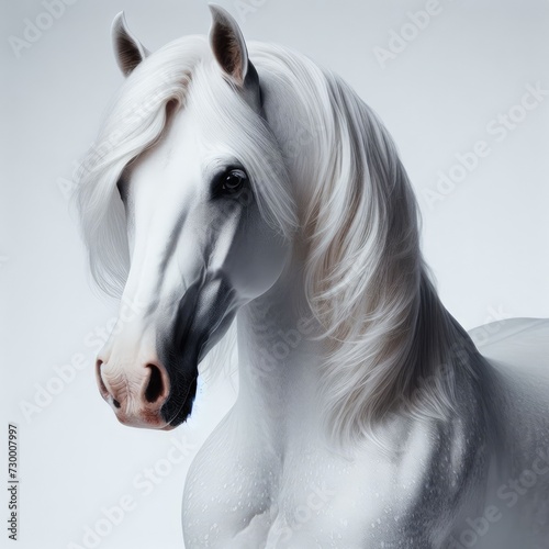 white horse portrait on white 