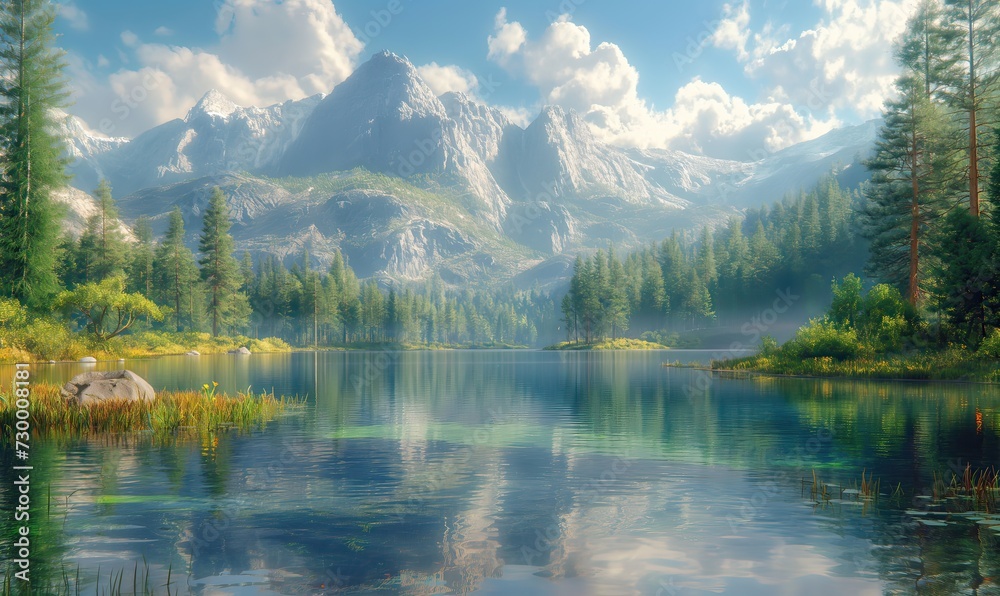 Fototapeta premium Natural summer landscape with mountain view on a cloudy day.