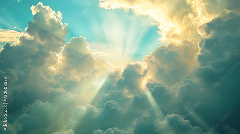 Naklejka premium clouds in the sky, golden rays. Generative Ai.