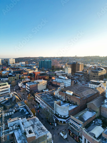 High Angle View of Downtown Buildings at Central Luton City of England UK. December 1st  2023