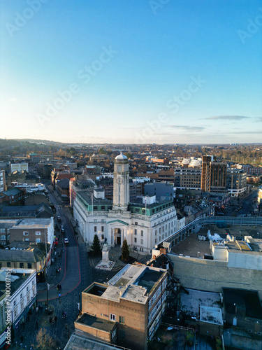 High Angle View of Downtown Buildings at Central Luton City of England UK. December 1st, 2023