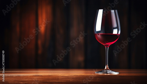 Elegant glass of red wine on dark wooden background. Wine industry concept. Generative AI