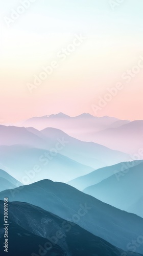 Tranquil Dawn Over Layered Mountains in Pastel Tones. Background for Instagram Story, Banner © _veiksme_