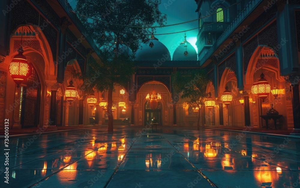 Mosque Courtyard at Night