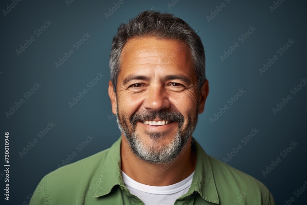 portrait of a middle aged man smiling at the camera over blue background portrait of a middle aged man smiling at the camera over blue background