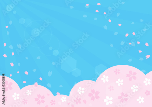 Fototapeta Naklejka Na Ścianę i Meble -  満開の桜の花と太陽の光、日本の春をイメージした背景イラスト。コピースペースがある春のベクター素材。