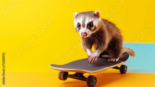 funny cute animals on a skateboard. driving animals on a bright colored yellow background. Funny screensavers. leisure. drive. extreme. Funny animals.