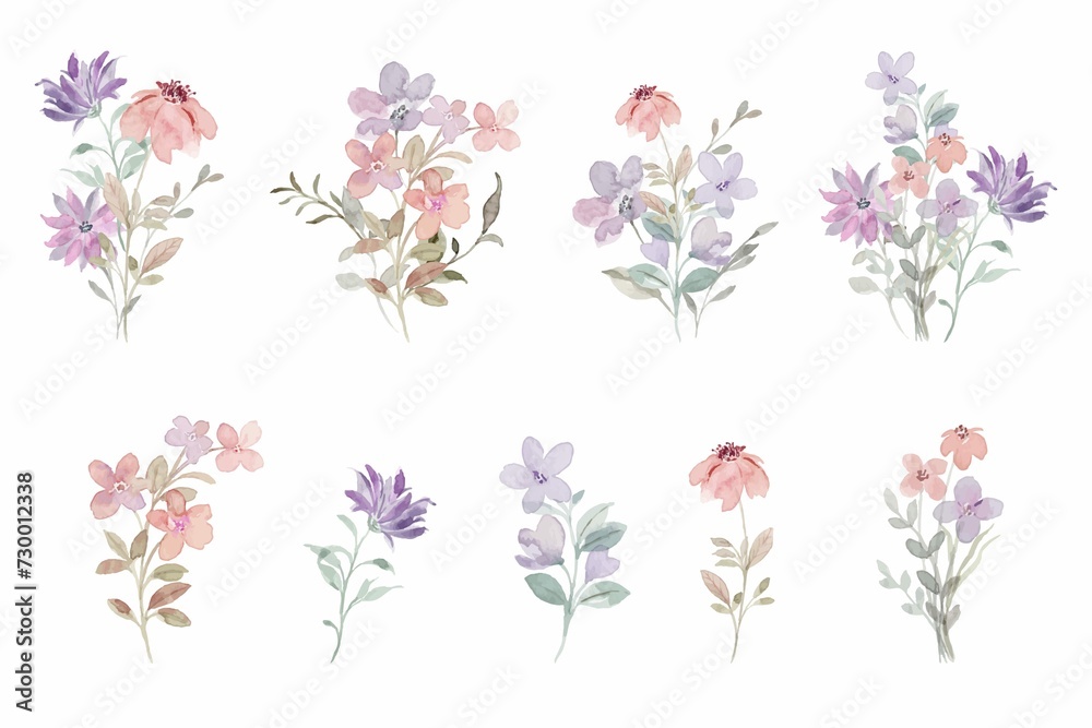 Watercolor Wildflower Element Bouquet Collection