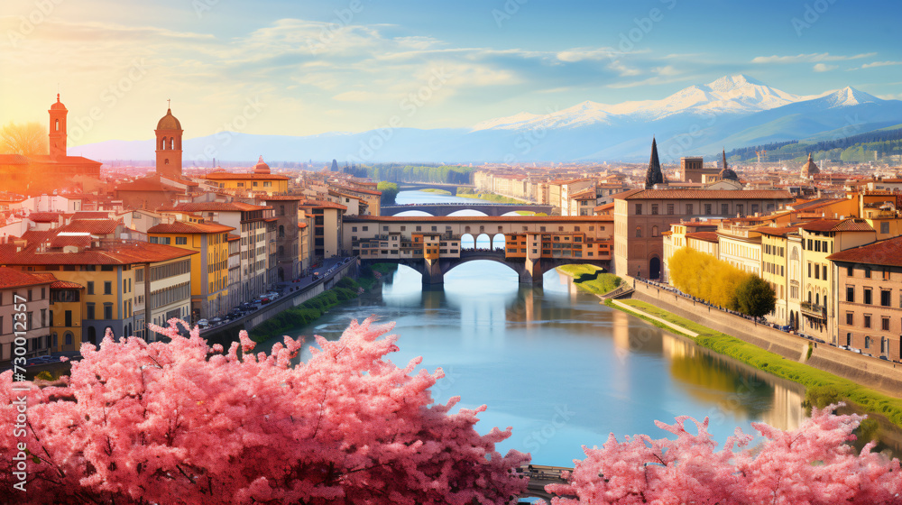 Sunny spring cityscape of Florence - obrazy, fototapety, plakaty 