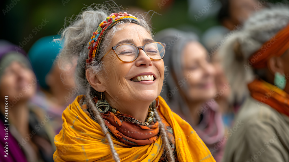 A laughter yoga session, with joyful laughter as the background, during a lighthearted gathering A laughter yoga session, with joyful laughter as the background, during a lighthearted gathering