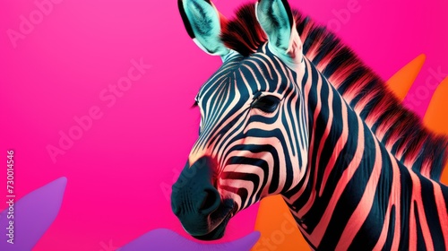 Multi-colored zebra on a pink background