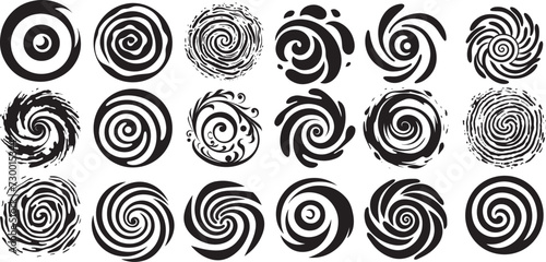 Irregular circular swirl patterns, abstract vector graphics