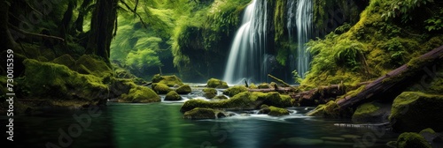 Beautiful waterfall surrounded by green forest
