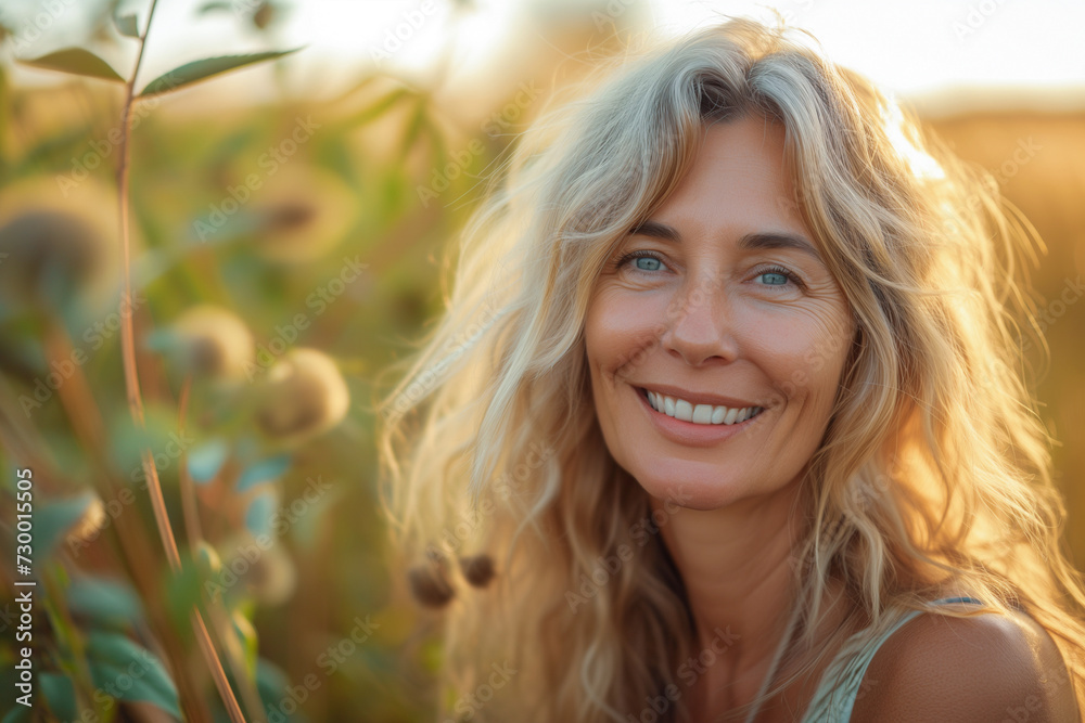 Photo of mature senior woman showing love to nature