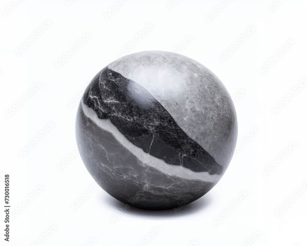 Gray black one marble stone. Isolated on a white background