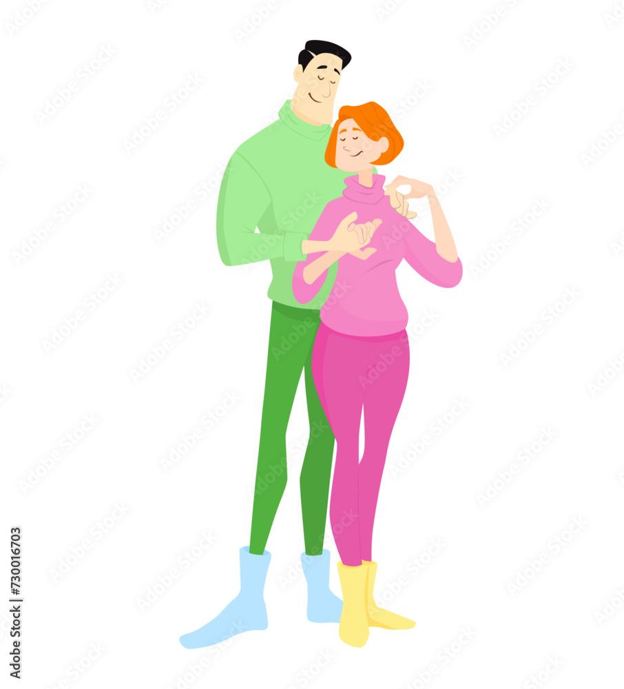 Young couple girl and guy hugging. Caring and love