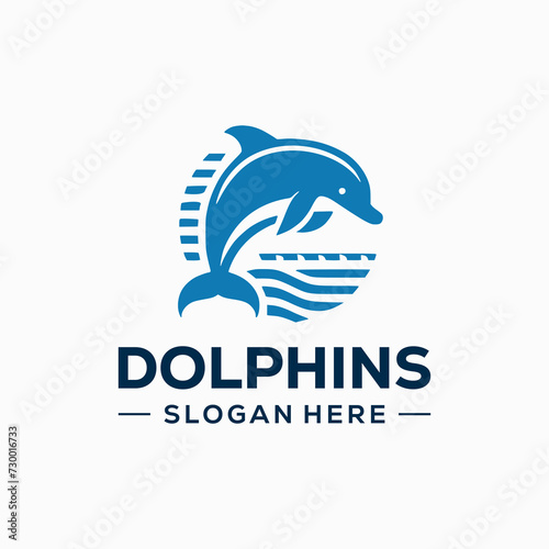 Dolphin Logo Design. Flat Logo Vector Template