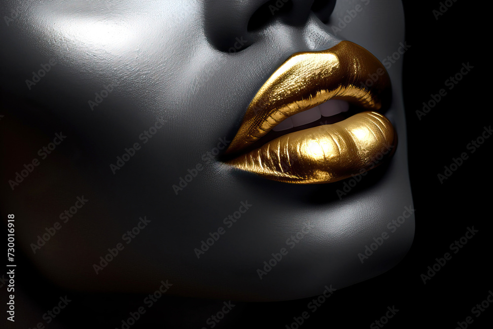 Woman's face with golden lips