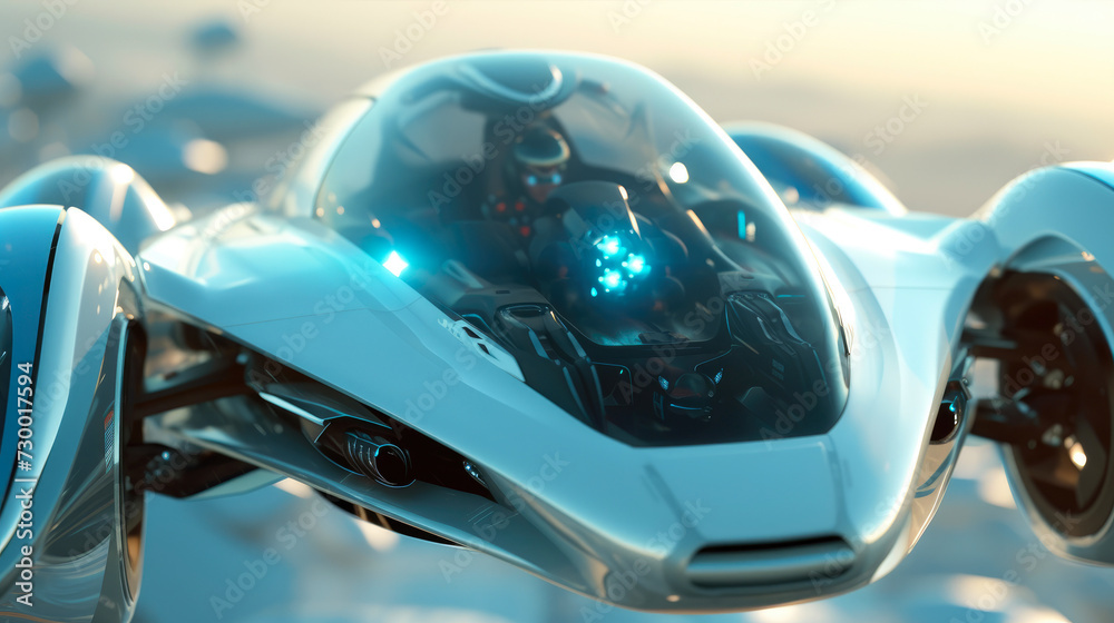 Sleek Sky Cruiser: A Futuristic Flying Car Close-Up