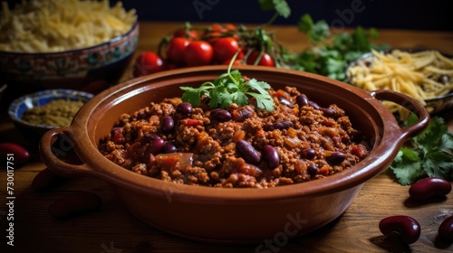 Aromatic and spicy Mexican chiliconcarne - stewed meat with vegetables