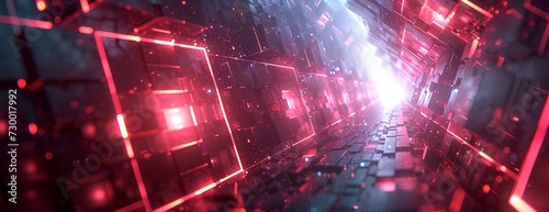 abstract background with squares, in the style of neon-lit urban, fractal patterns, cybernetic sci-fi, greeble, perspective rendering, mechanized abstraction. generative AI  © yj