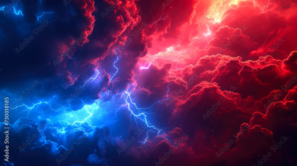 Dynamic Sky: Red and Blue Lightning Spectacle