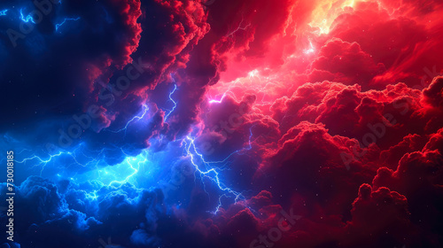 Dynamic Sky: Red and Blue Lightning Spectacle photo