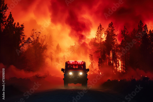 Braving the Blaze: Pickup Emerges from Smoky Abyss