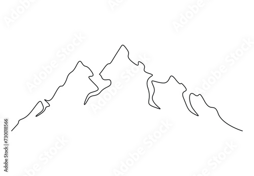 Continuous single line drawing of mountain landscape. High mounts peak adventure, winter sports, hiking and tourism concept vector illustration. Pro vector photo