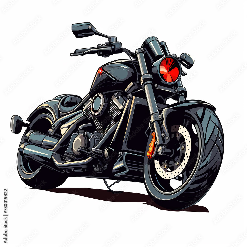 Black Motorcycle on a White Background, Black Sports Bike, Close-Up Photo of a Black Superbike, Generative AI. Black Motorcycle on a White Background, Black Sports Bike, Close-Up Photo of a Black Superbike, Generative AI.