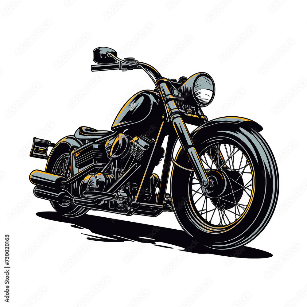 Black Motorcycle on a White Background, Black Sports Bike, Close-Up Photo of a Black Superbike, Generative AI. Black Motorcycle on a White Background, Black Sports Bike, Close-Up Photo of a Black Superbike, Generative AI.