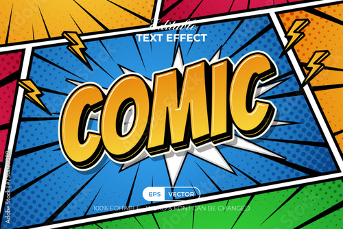 Comic Text Effect Style. Editable Text Effect Comic Cartoon Book Background.