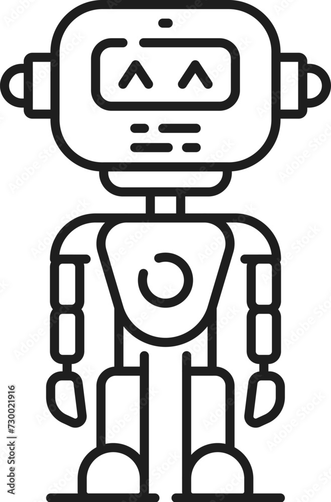 Cartoon robot line icon, robotic android character or cyborg bot, outline vector. Funny retro robot with mechanical arms and face display, space alien robotic machine or AI cyber technology android Cartoon robot line icon, robotic android character or cyborg bot, outline vector. Funny retro robot with mechanical arms and face display, space alien robotic machine or AI cyber technology android