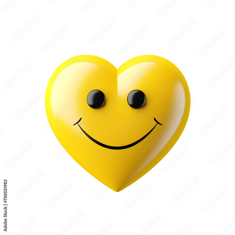 Happy smiley face with heart, yellow smiley cartoon face icon isolated on white background