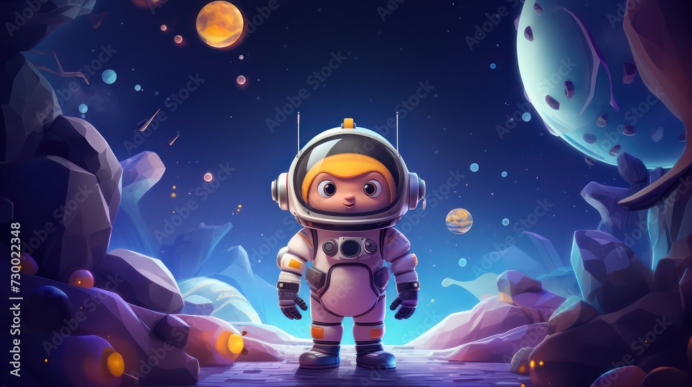 Illustration of an astronaut in space, children's costume astronaut suit and helmet, the theme of knowledge and education. White background illustration. Illustration of an astronaut in space, children's costume astronaut suit and helmet, the theme of knowledge and education. White background illustration.