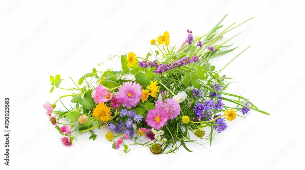 Bouquet of wild flowers on white