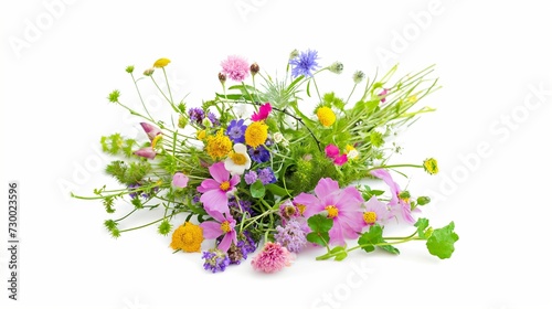 Bouquet of wild flowers on white