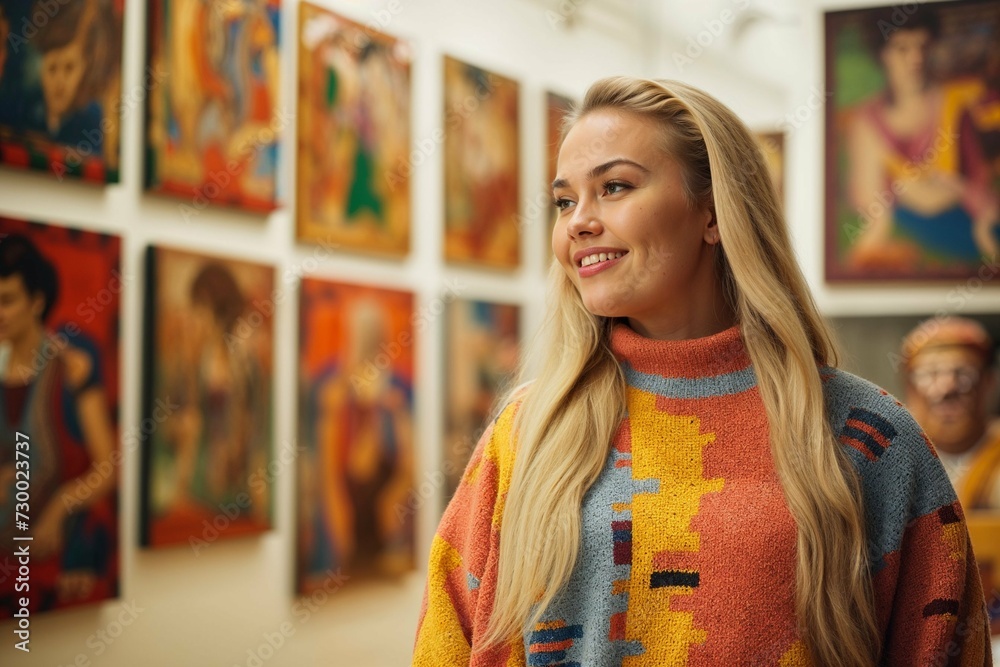 Contemplative Young Woman Experiencing Art Gallery Exhibits: Cultural Enrichment and Personal Growth Contemplative Young Woman Experiencing Art Gallery Exhibits: Cultural Enrichment and Personal Growth