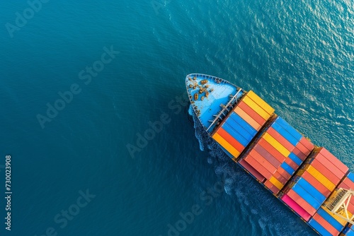 Aerial view container ship full load container for logistics