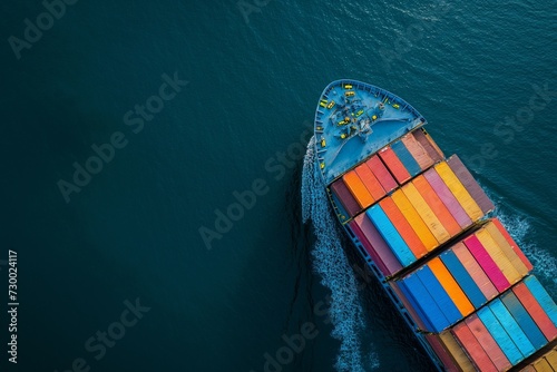 Aerial view container ship full load container for logistics