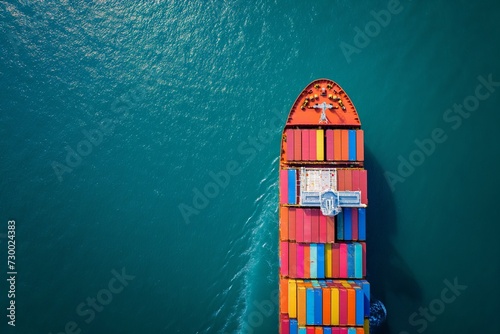 Aerial view container ship full load container for logistics