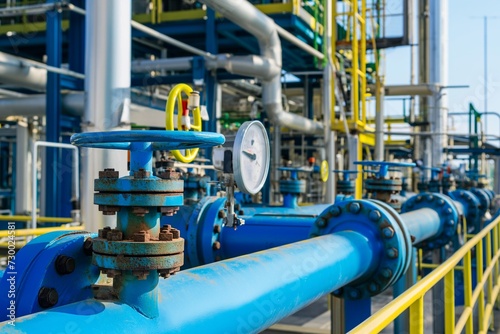 Oil and gas processing plant with pipe line valves, gas compression