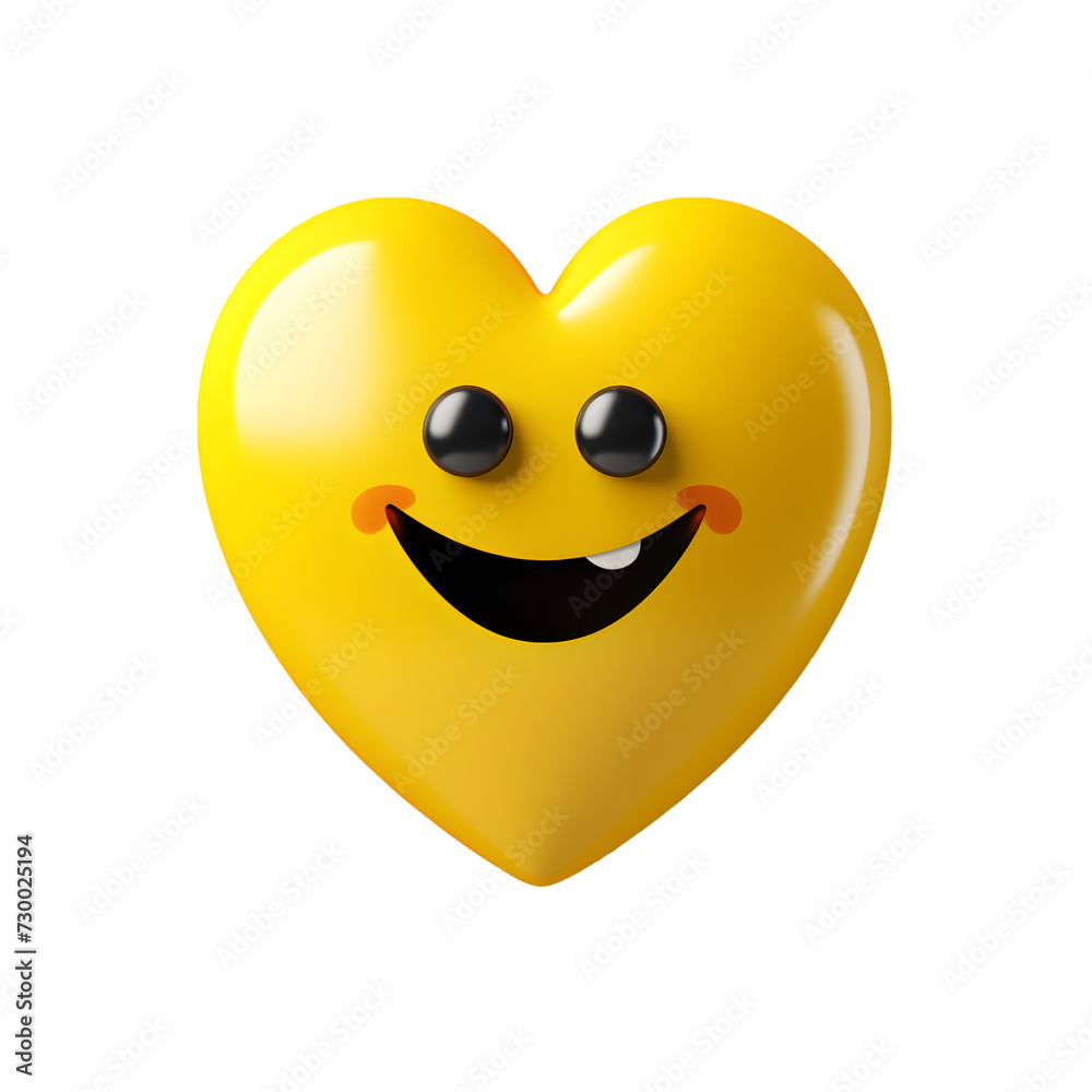 Fototapeta premium Happy smiley face with heart, yellow smiley cartoon face icon isolated on white background