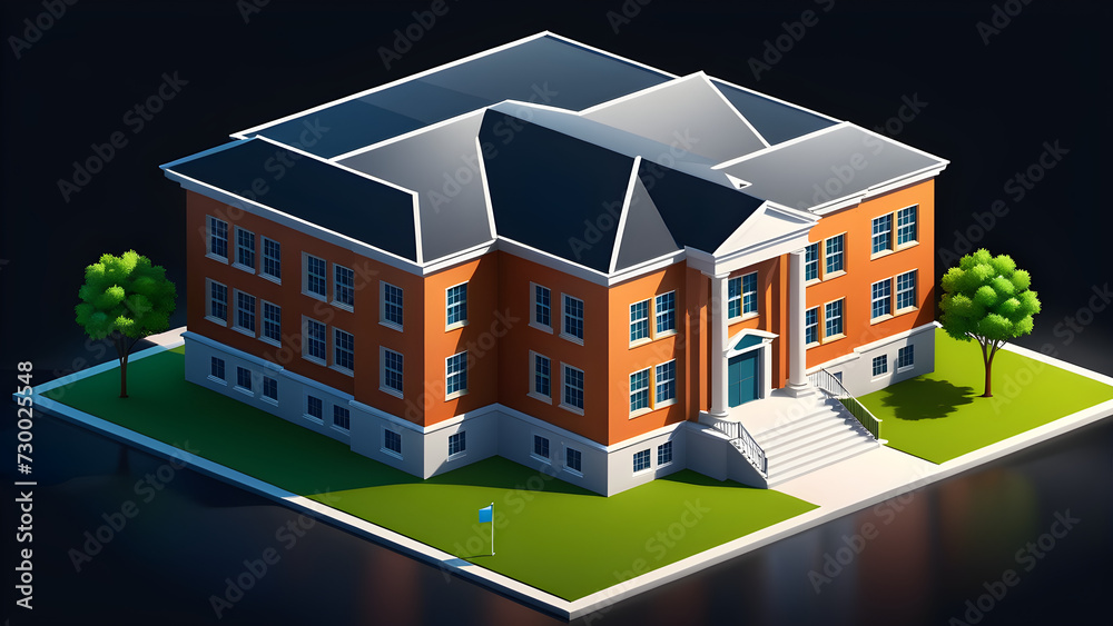 school building clipart on a black background. with black copy space. 