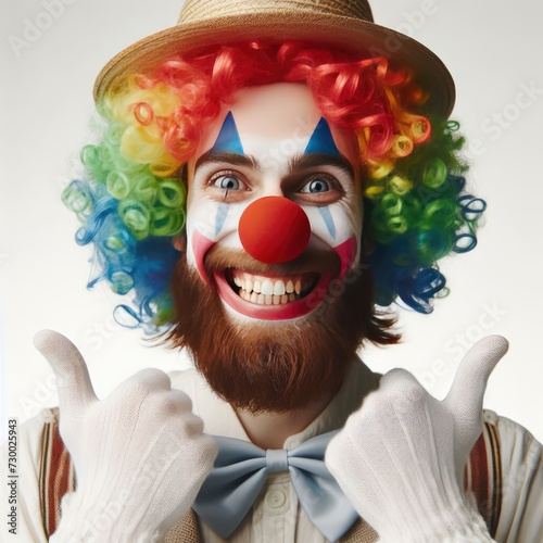 funny clown with a wig on white background 