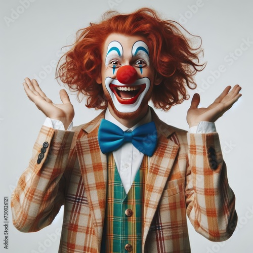funny clown with a wig on white background 