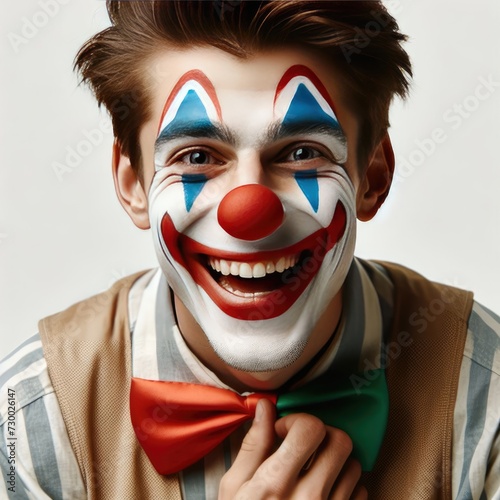 funny clown with a wig on white background 