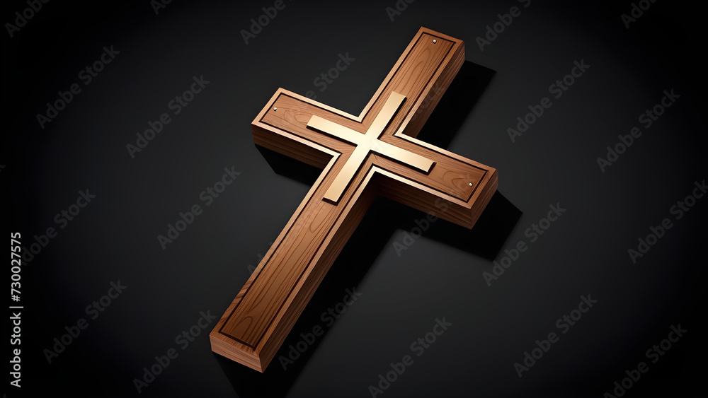 wooden cross clipart on a black background. with black copy space. cross on a black background