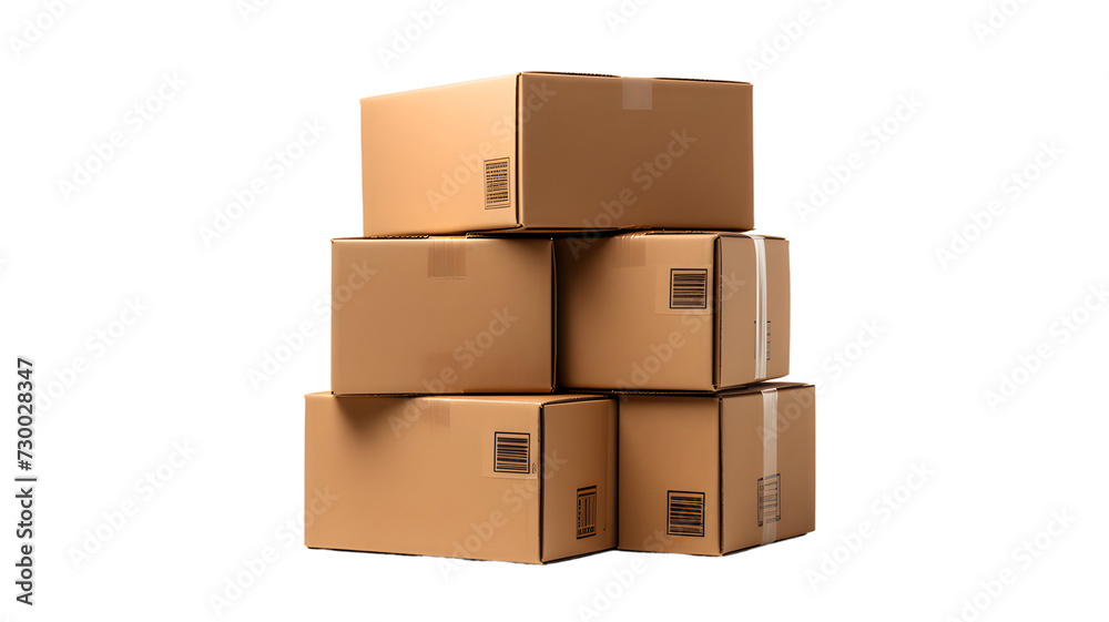 Stack of cardboard boxes, empty boxes mockup, isolated on white background