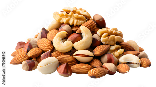Mix nuts hazelnuts and almonds, peanuts isolated, transparent PNG background